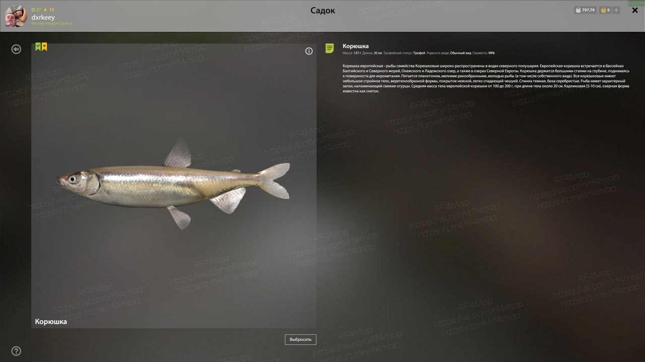 Улов (Корюшка, Сиг волховский) на трофей в RF4