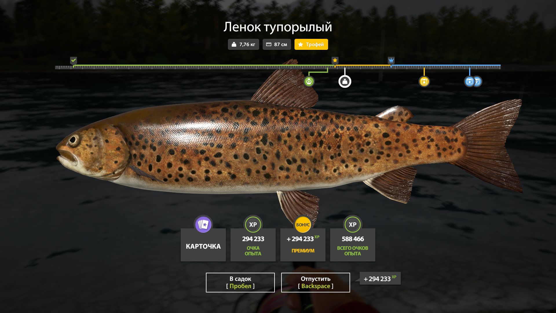 Скриншот точки клева на трофей