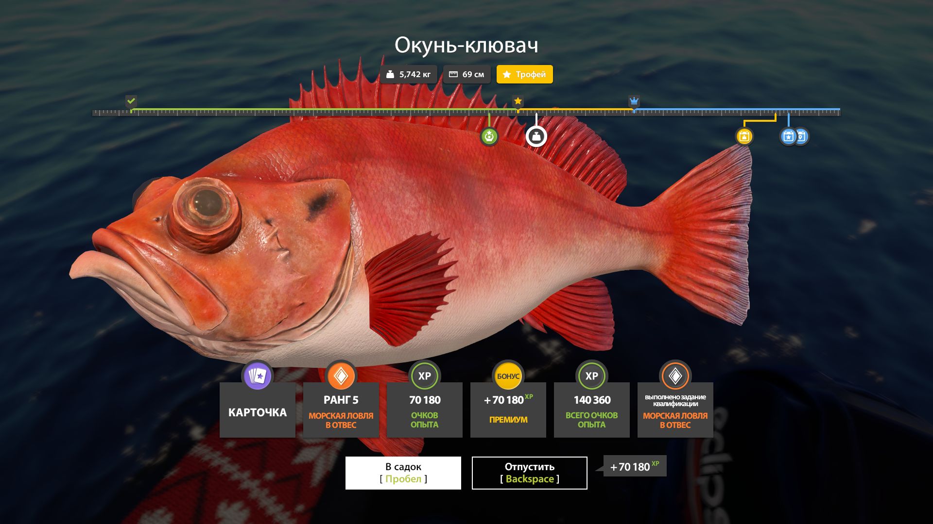 Скриншот точки клева на трофей
